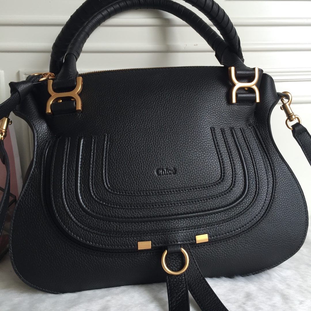 Chloe Large Marcie Bag In Black Grained Leather